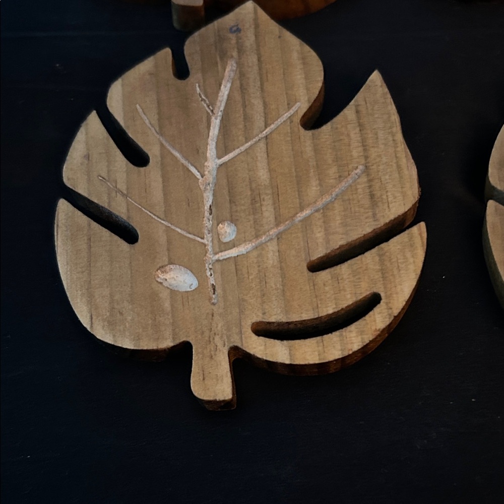 Wooden Leaf Coasters Set Koa wood. Hand carved in Hawaii - Picture 2 of 9
